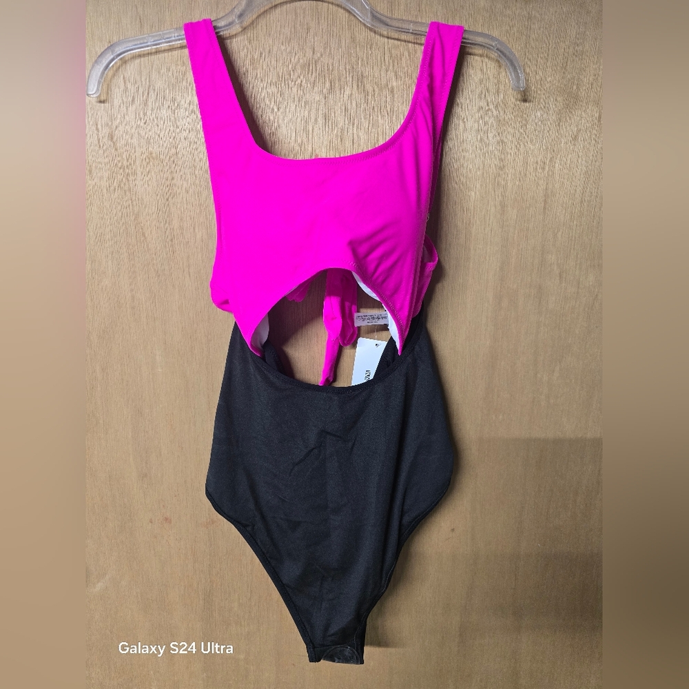 Vibrant Pink and Black Cutout Swimsuit